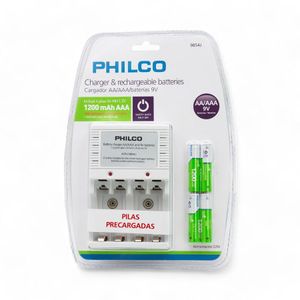 Cargador Pilas AAA Philco + 4 Pilas AAA 1200mAh Precargadas