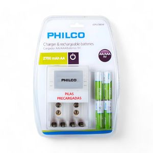 Cargador Pilas AA Philco + 4 Pilas AA 2700mAh Precargadas