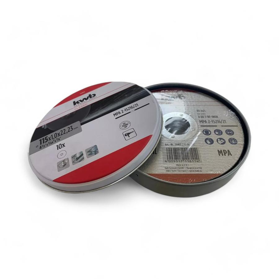 Lata 10 Discos De Corte KWB 4 1/2"" Acero Inoxidable