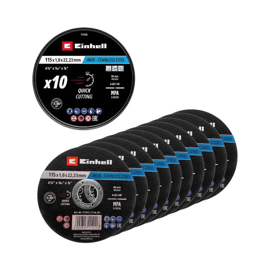 Set 10 Discos Corte Metal Inox 115X1MM Einhell