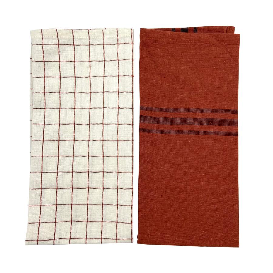 Set 2 Paños Cocina Home Well Algodón 60x40 Cm Blanco/Rojo