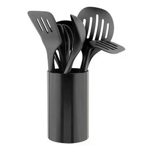 Set 7 Utensilios Mariana Acero-Nylon Negro