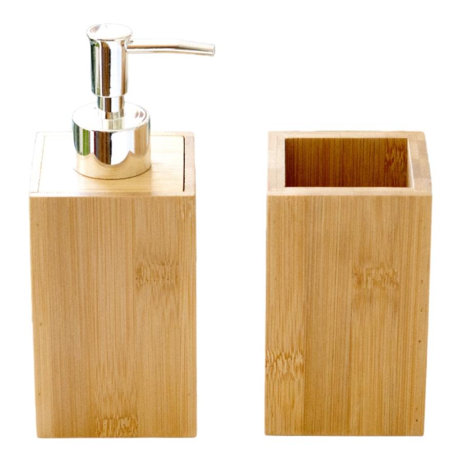 Set Dispensador Decoexpress Y Vaso Bamboo