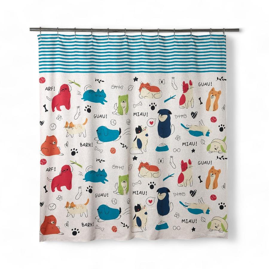 Cortina De Baño Matiz Perros Y Gatos 180x180 Cm Multicolor