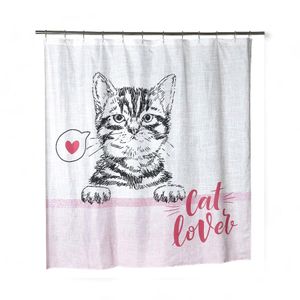 Cortina De Baño Matiz Cat Lover 180x180 Cm Blanco/Rosado