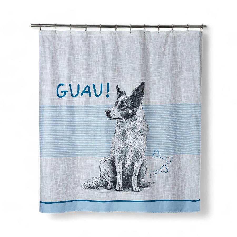 Cortina De Baño Matiz Perro Guau 180x180 Cm Celeste