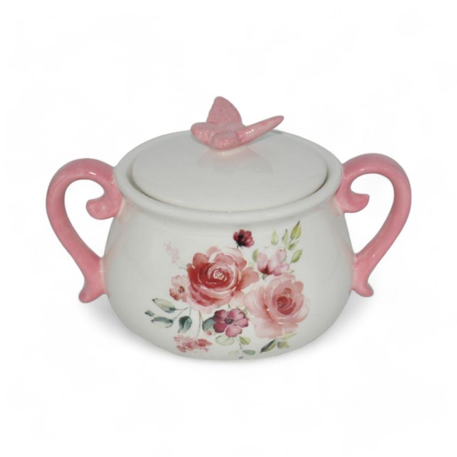 Azucarero Ceramica Aleppo Blanco/Rosado