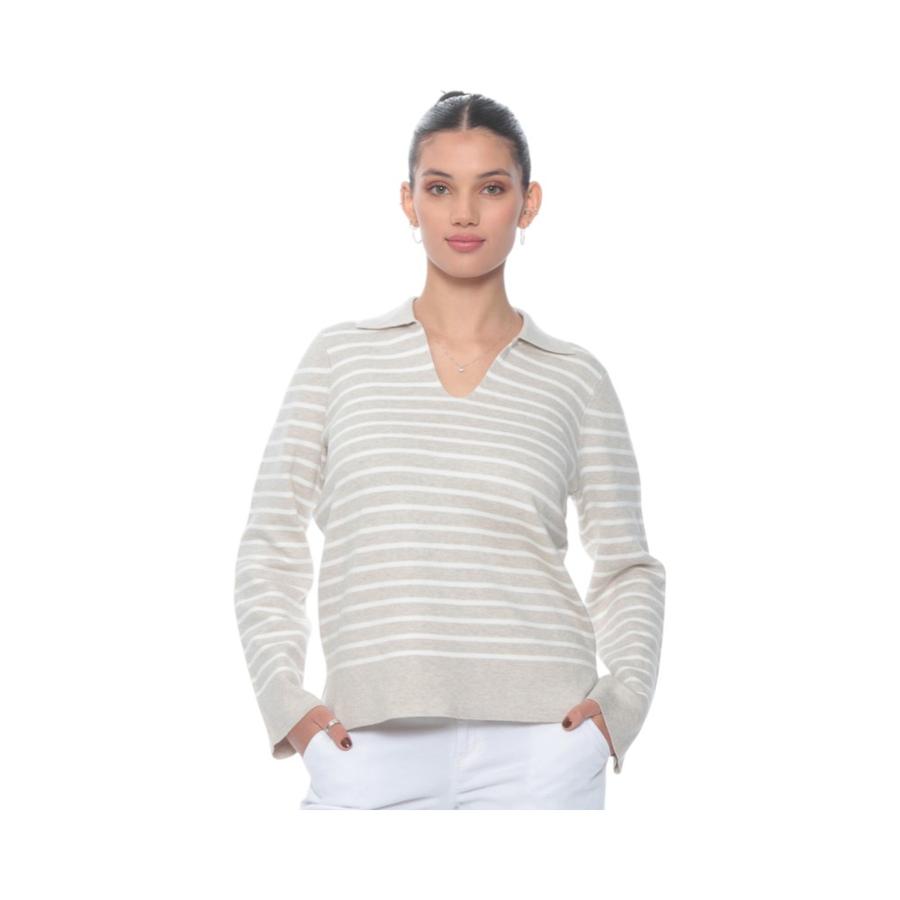 Sweter Wados Manga Larga Escote V con Cuello Mujer Beige