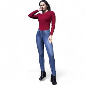 Jeans Skinny Push Up Mujer Mohicano Tiro Medio Azul