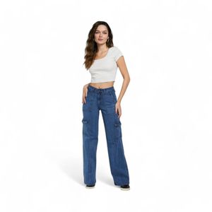 Jeans Mujer Amalia Jeans 4837 Cargo Wide Leg Azul