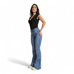 Jeans Flare Mujer Amalia 4846 Push Up Celeste