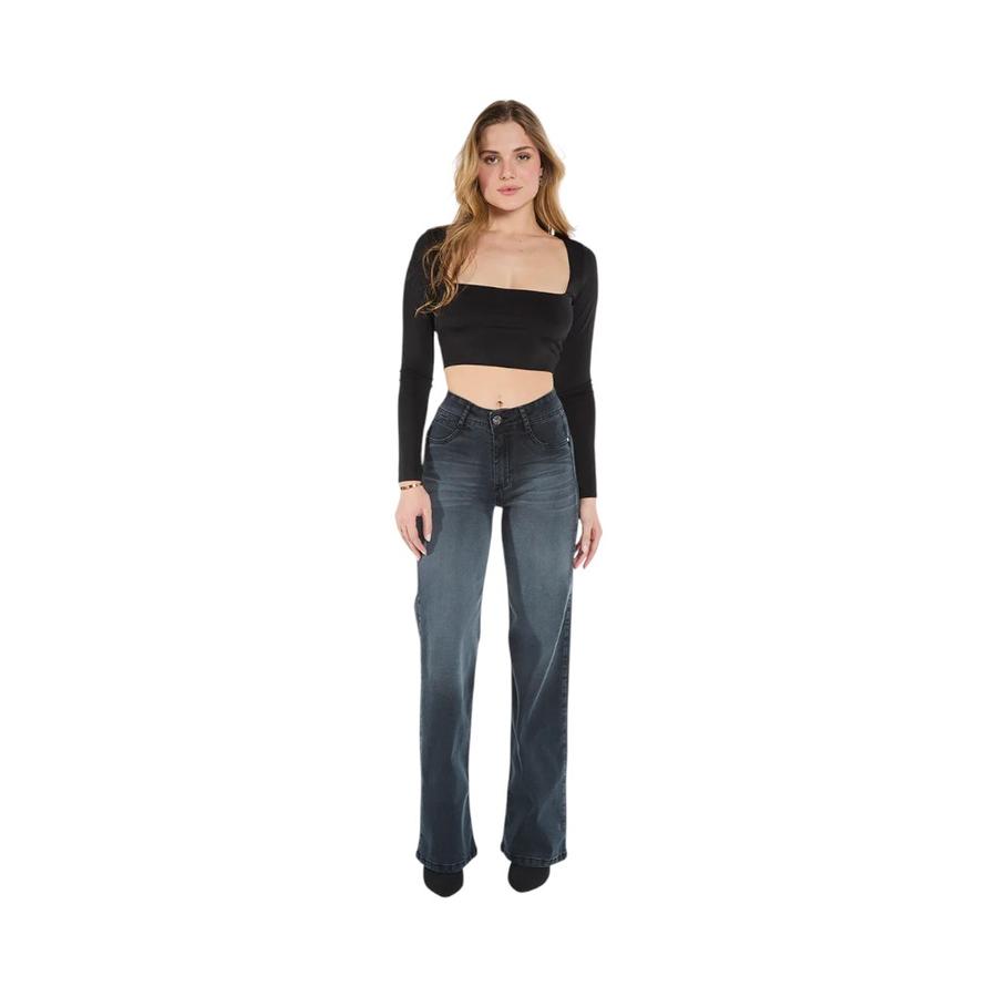 Jeans Mujer Amalia Recto Tiro Alto Gris