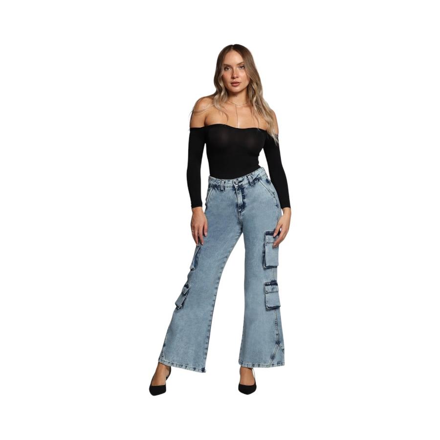 Jeans Cargo Mujer Mohicano Sam Bolsillos Celeste