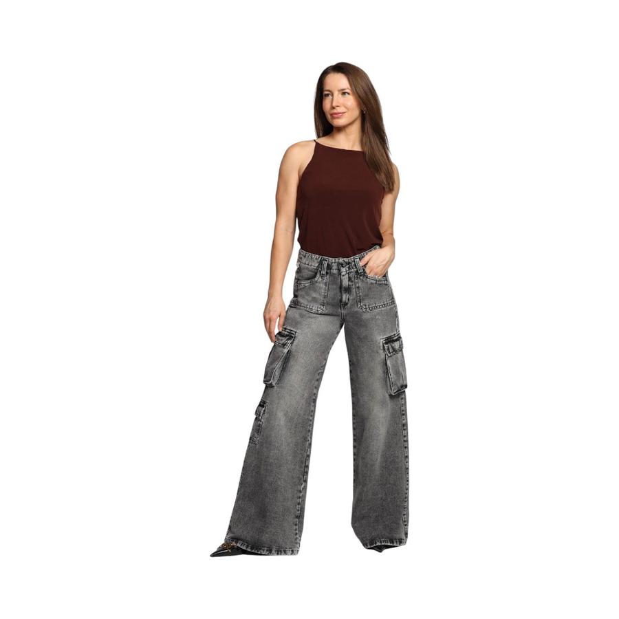 Pantalón Palazzo Mujer Mohicano Cargo 3893 Gris