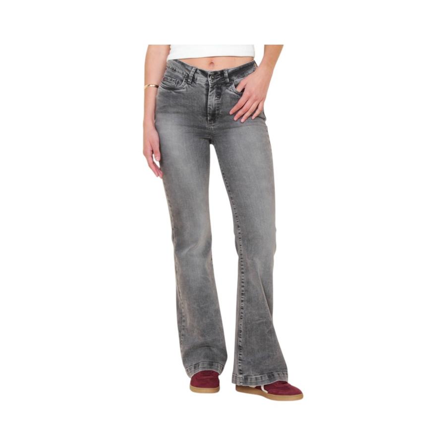 Jeans Mujer Flare Tiro Alto Pretina Gris