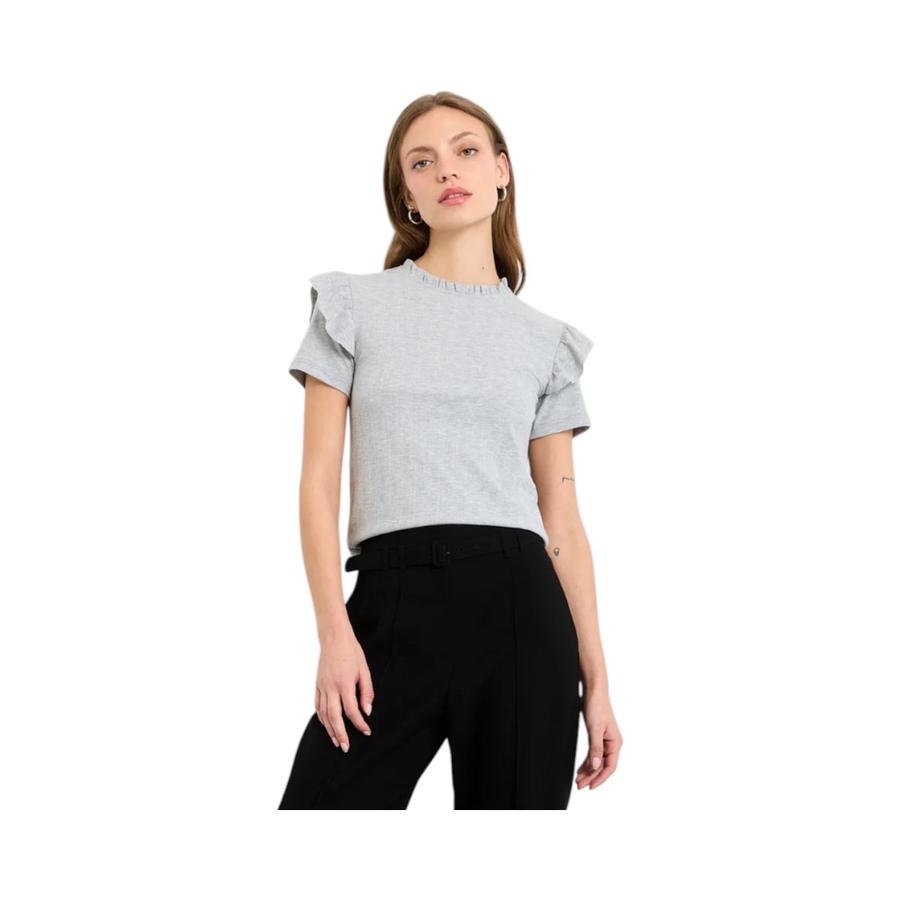 Polera IO Mujer Lisa con Vuelos Gris