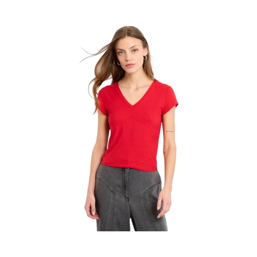 Polera IO Mujer Lisa Escote V Rojo