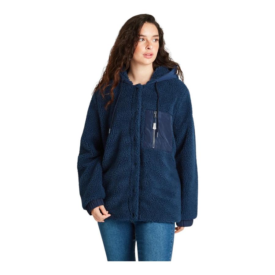 Polerón Sherpa Mujer Con Aplicación De Parka Curvi Azul
