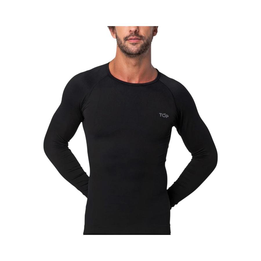Camiseta Deportiva Hombre Top Primera Capa Microfibra Negro