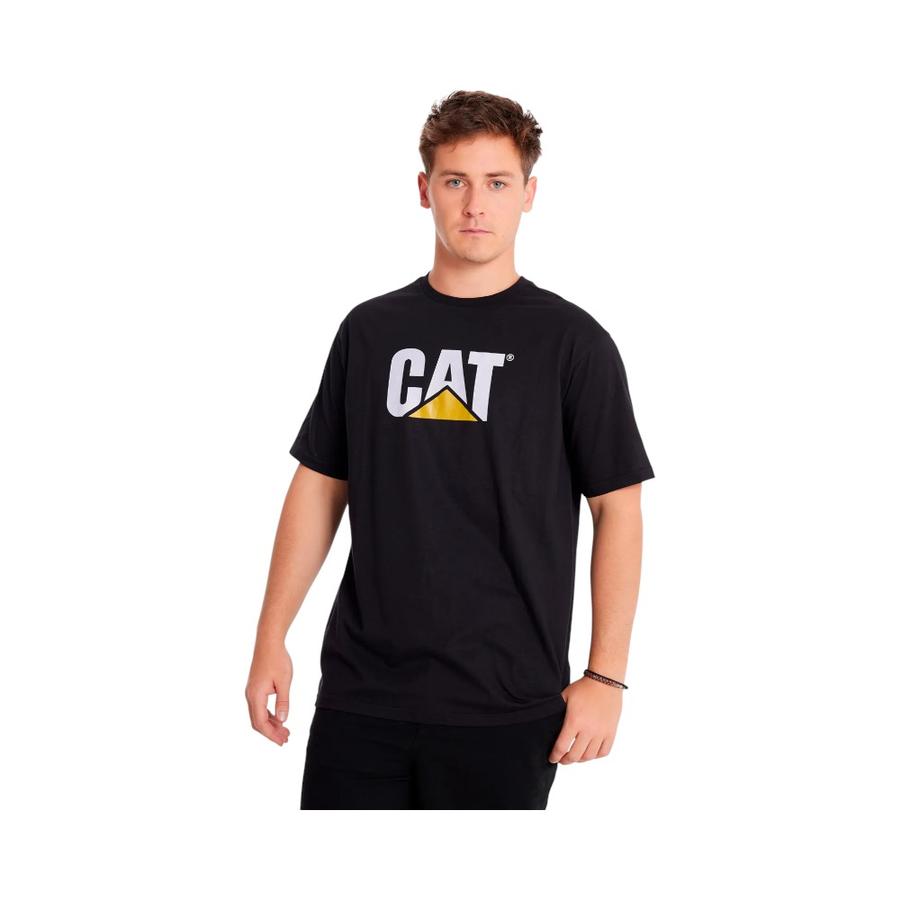 Polera Hombre Caterpillar Logo Grande Central Negro