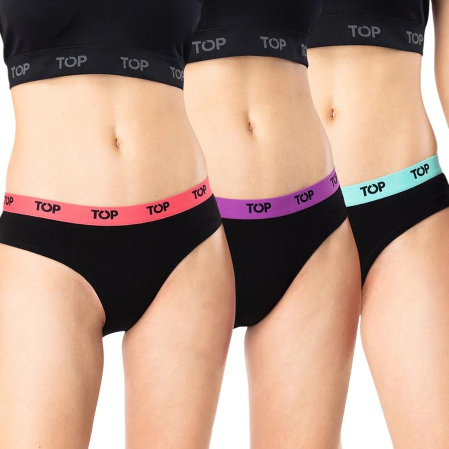 Pack 3 Calzón Bikini Algodón C4 Mujer TOP Negro