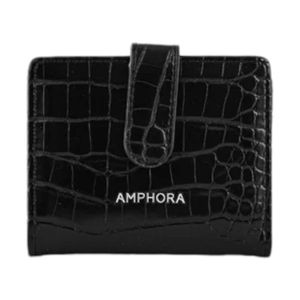 Tarjetero Con Ventana Mujer Amphora Croccos Negro