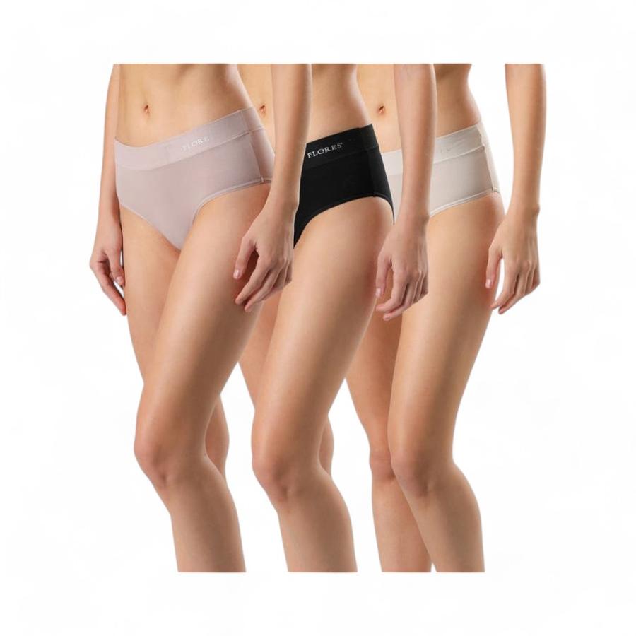 Pack 3 Calzones Bikini Mujer Flores 25006 Negro/Multicolor