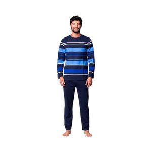 Pijama Hombre Top Algodón Cuello Redondo Azul/Celeste