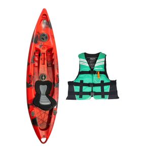 Kayak Single Travel Rojo/Camo+Chaleco Salvavidas Esmeralda