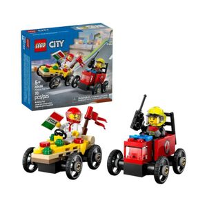 Set de Construcción Lego Auto de Carreras Pizza vs Bomberos