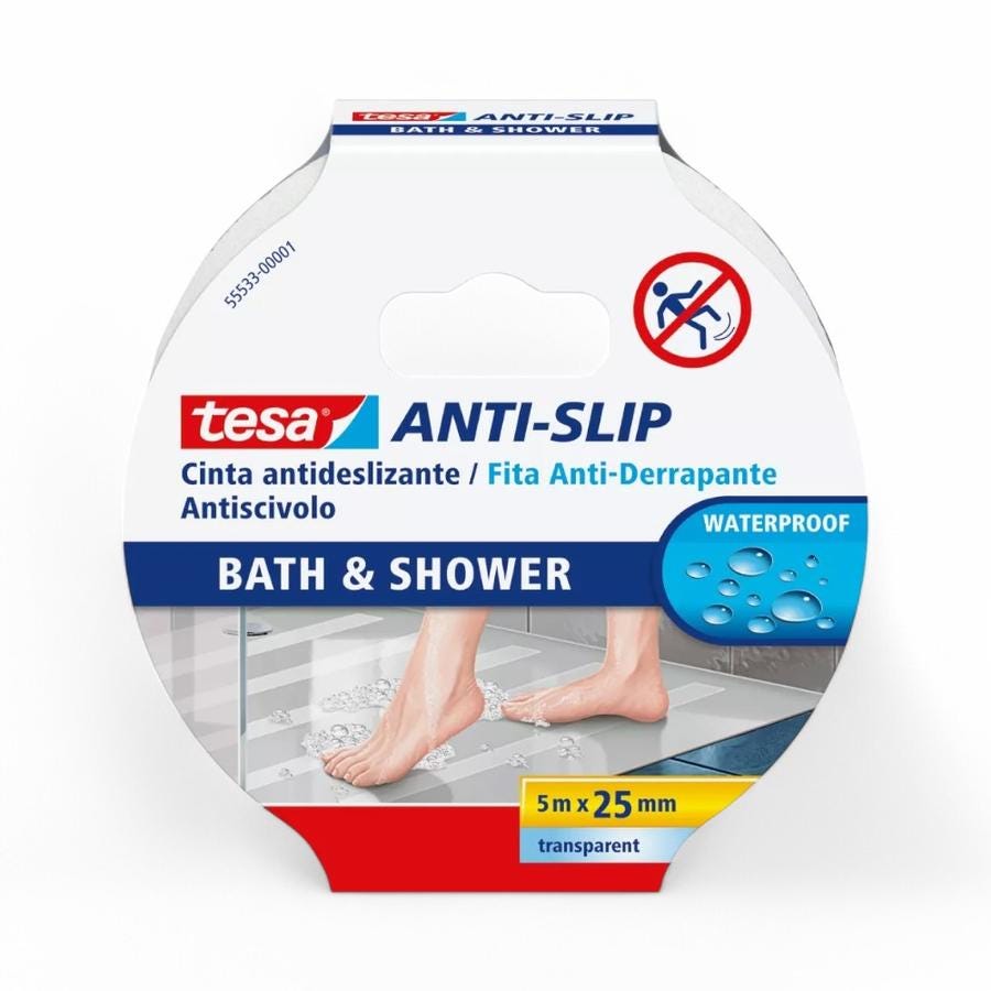 Cinta Antideslizante Baño Tesa 25 Mm X 5 Mts Tranparente