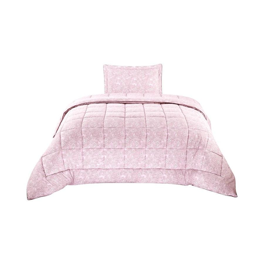 Plumón Boho 1.5 Plazas Matiz Diseño Floral Rosado