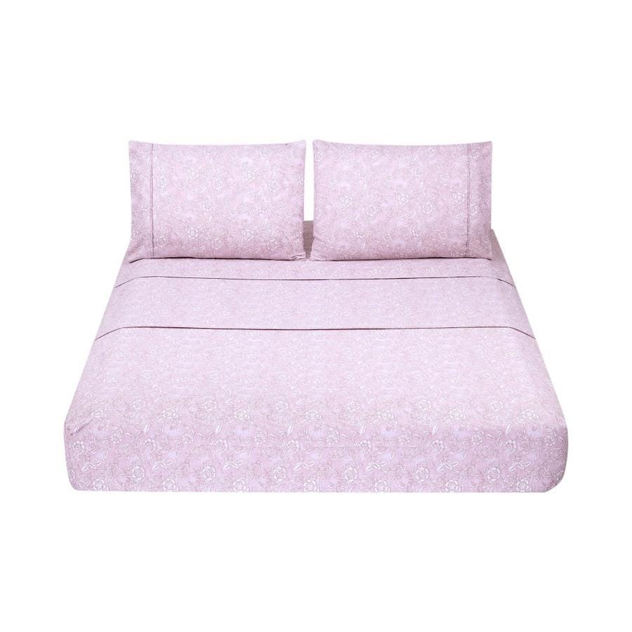 Sábanas Boho 2 Plazas Matiz Diseño Floral Rosado