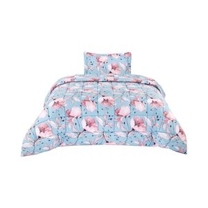 Plumón Classic 1.5 Plazas Matiz Diseño Floral Celeste