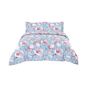 Plumón Classic 2 Plazas Matiz Diseño Floral Celeste