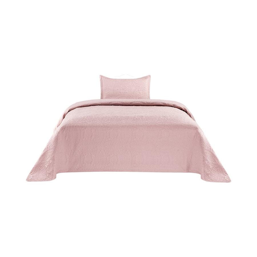 Quilt Boho 1.5 Plazas Matiz Diseño Texturado Rosa Palo