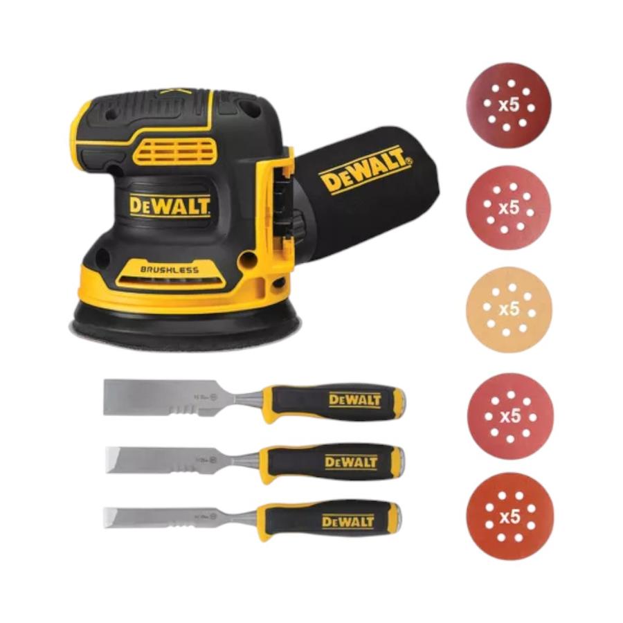 Kit DEWALT Lijadora Roto Orbital  5 20V + Discos + Cinceles