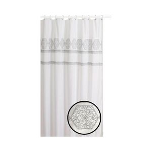 Cortina Baño  con ganchos Doral Bordada Con Rombos y Mandala