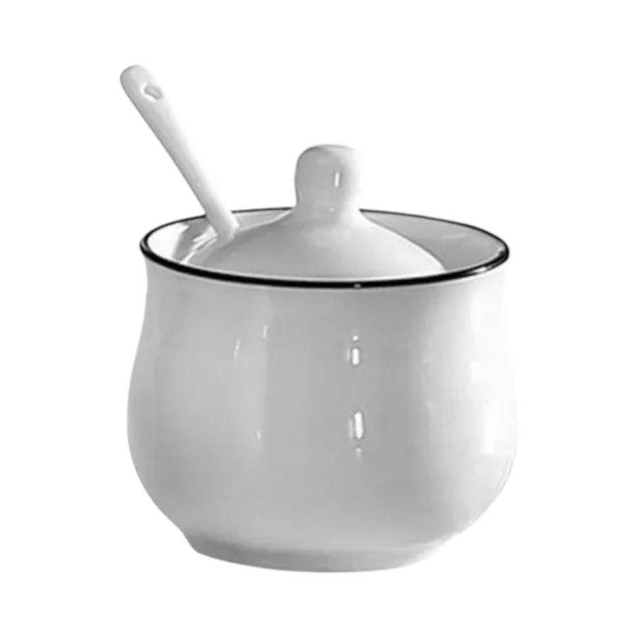 Azucarero Homewell Cerámica + Tapa y Cuchara 8x7 Cm Blanco