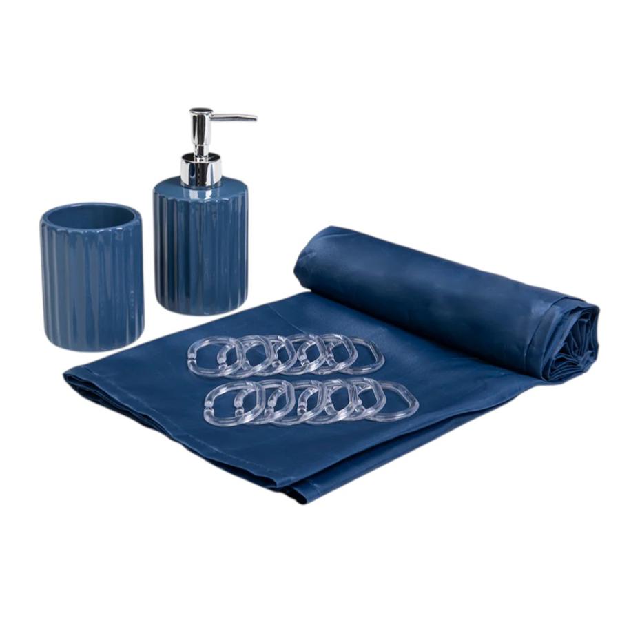 Set Cortina de Baño Mashini 4 Piezas Azul