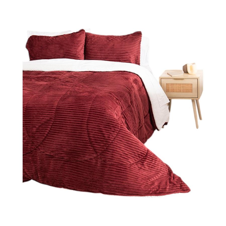 Plumón Corduroy Coral Sherpa Mashini 1.5 Plazas Burdeo