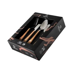 Set Cubiertos Krons 24 Piezas Acero Inoxidable Mango Madera