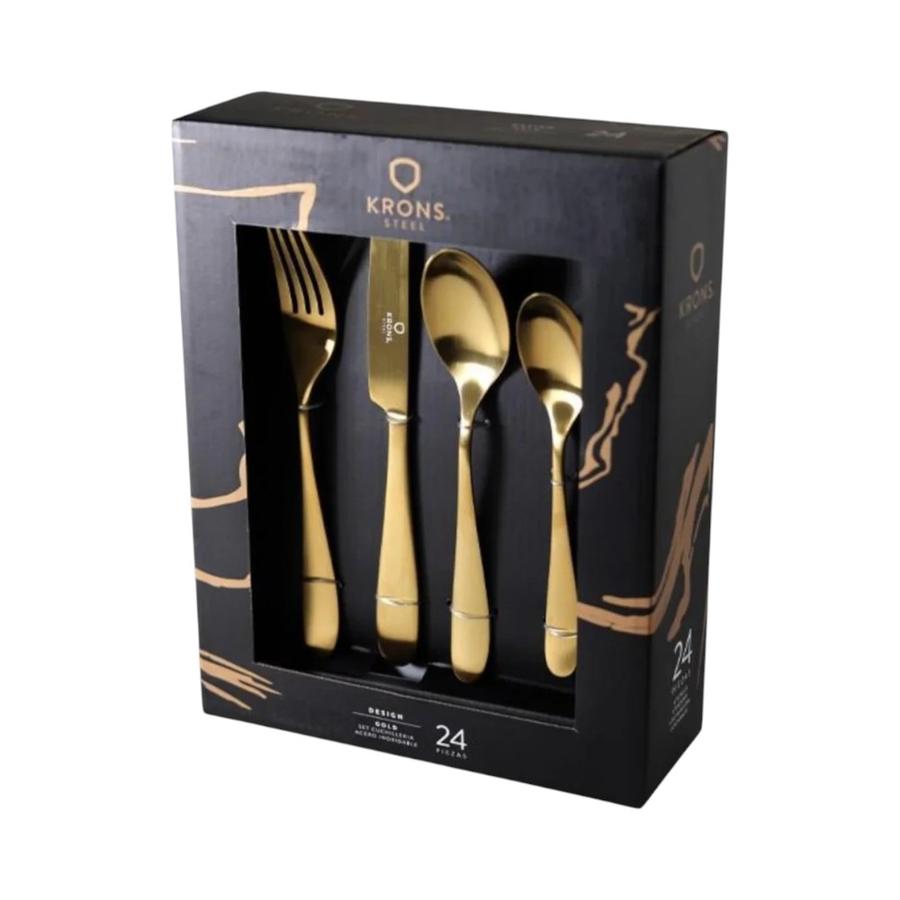Set Cubiertos Krons 24 Piezas Acero Inoxidable Gold