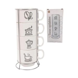 Set 4 Tazas Apilables Loza 100 ml Homewell Diseño Cocina