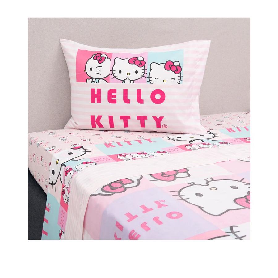 Sábana 1.5 Plazas Microfibra Hello Kitty Caras Mashini