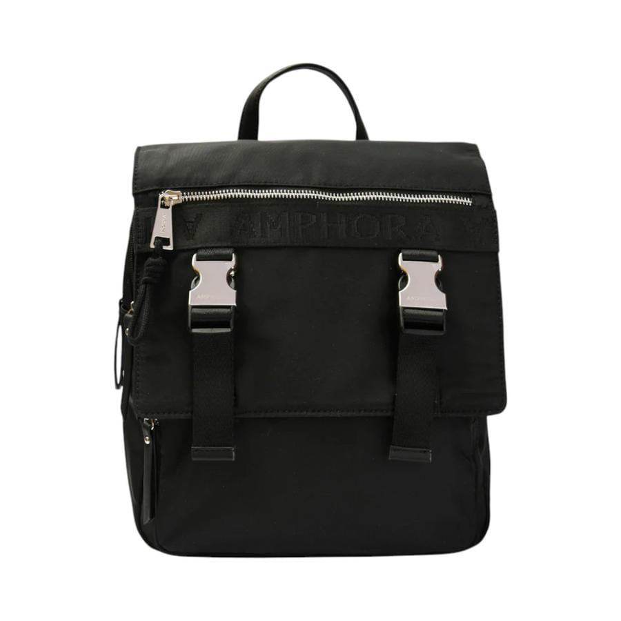 Mochila Con Tapa Amphora Mayna Negro