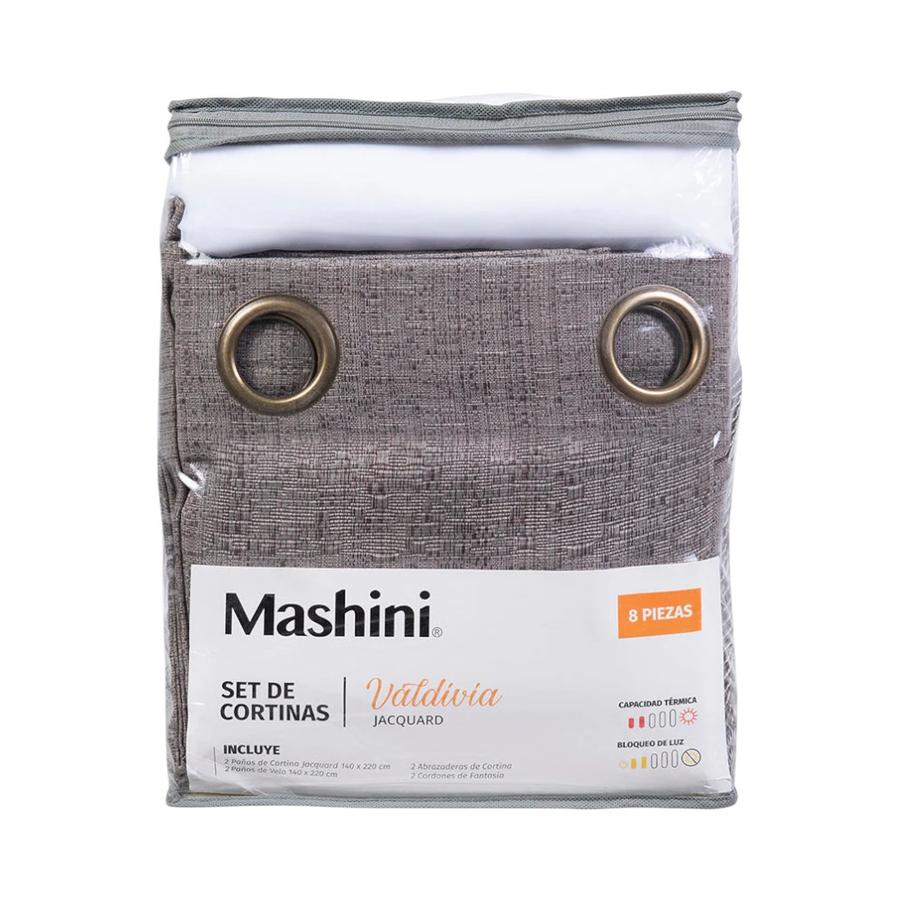 Set Cortinas Jacquard Argolla Taupe Valdivia Mashini