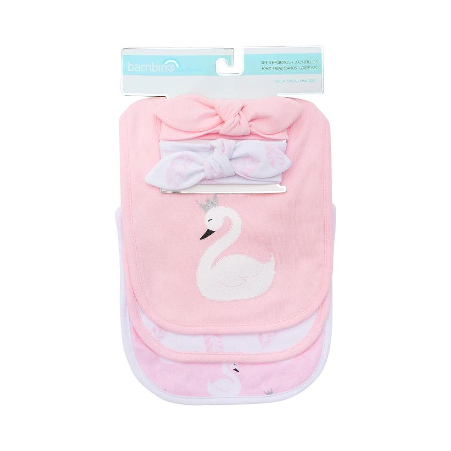 Set de 3 Baberos y 2 Cintillos Algodón Reina Cisne Bambi