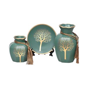 Set floreros y plato decorativo verde Msa