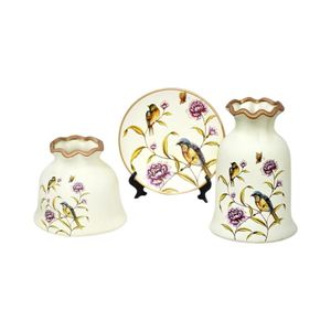 Set floreros y plato decorativo blanco pajaritos Msa